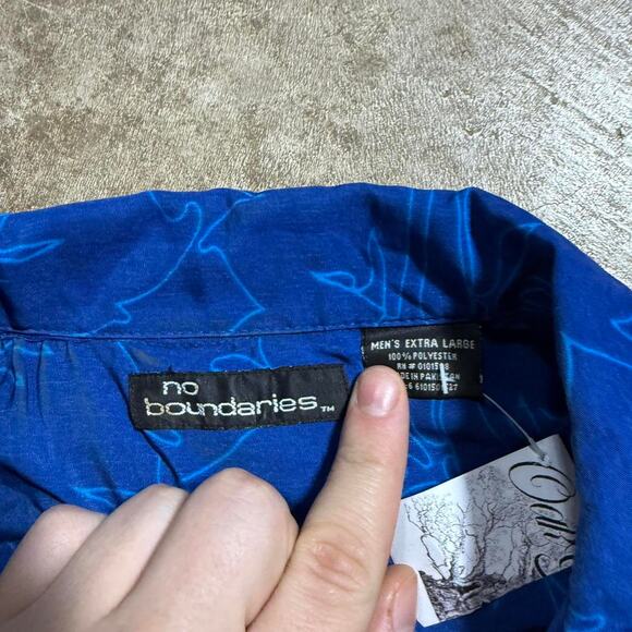 Y2K No Boundaries Blue Hawaiian Short Sleeve Button Down Shirt - Picture 6 of 8